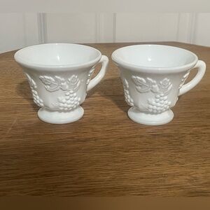 Vintage Indiana Glass Pedestal Teacups Milk Glass - Set of 2